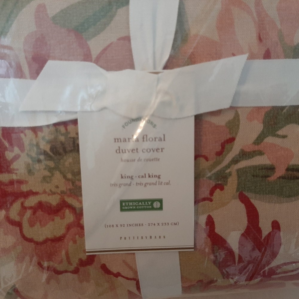 Pottery Barn King Marla Floral Linen Cotton Blend Duvet Cover & 2 Euro Shams - Picture 4 of 8